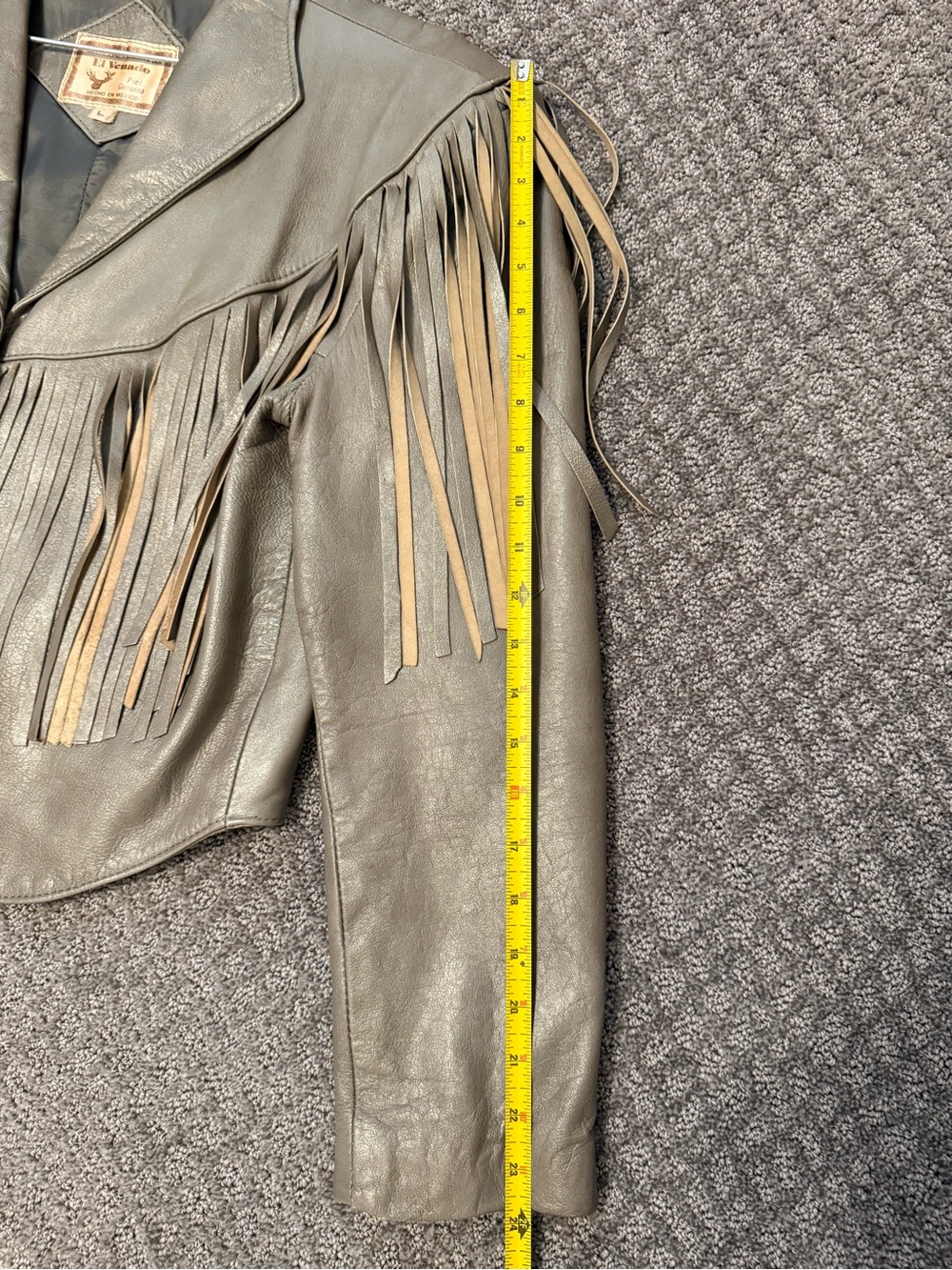 Vintage El Venado Gray Metallic Fringe Leather Jacket size Large - Picture 9 of 10